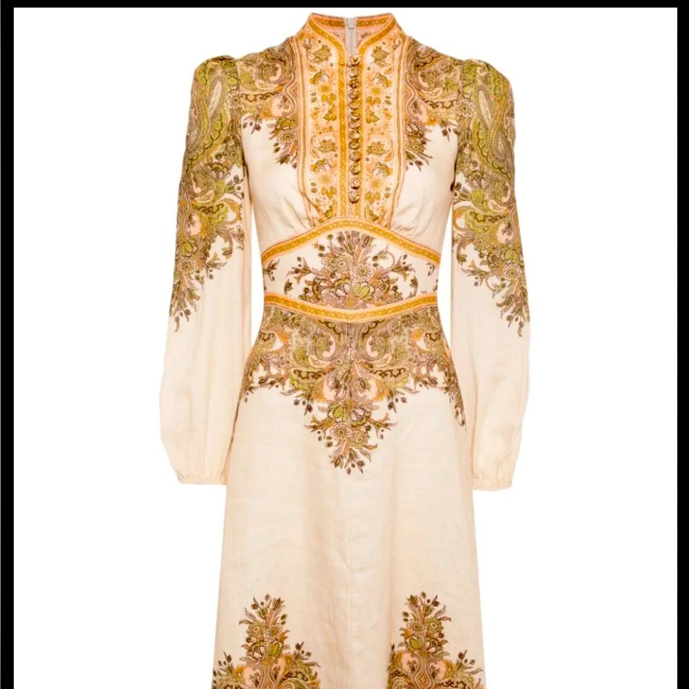 Elegant Cream and Gold Paisley Dress